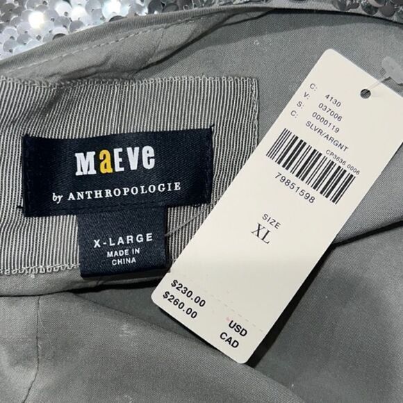 NEW Anthropologie Maeve Sequin One Shoulder Ruffle Midi Dress Silver - Picture 9 of 13